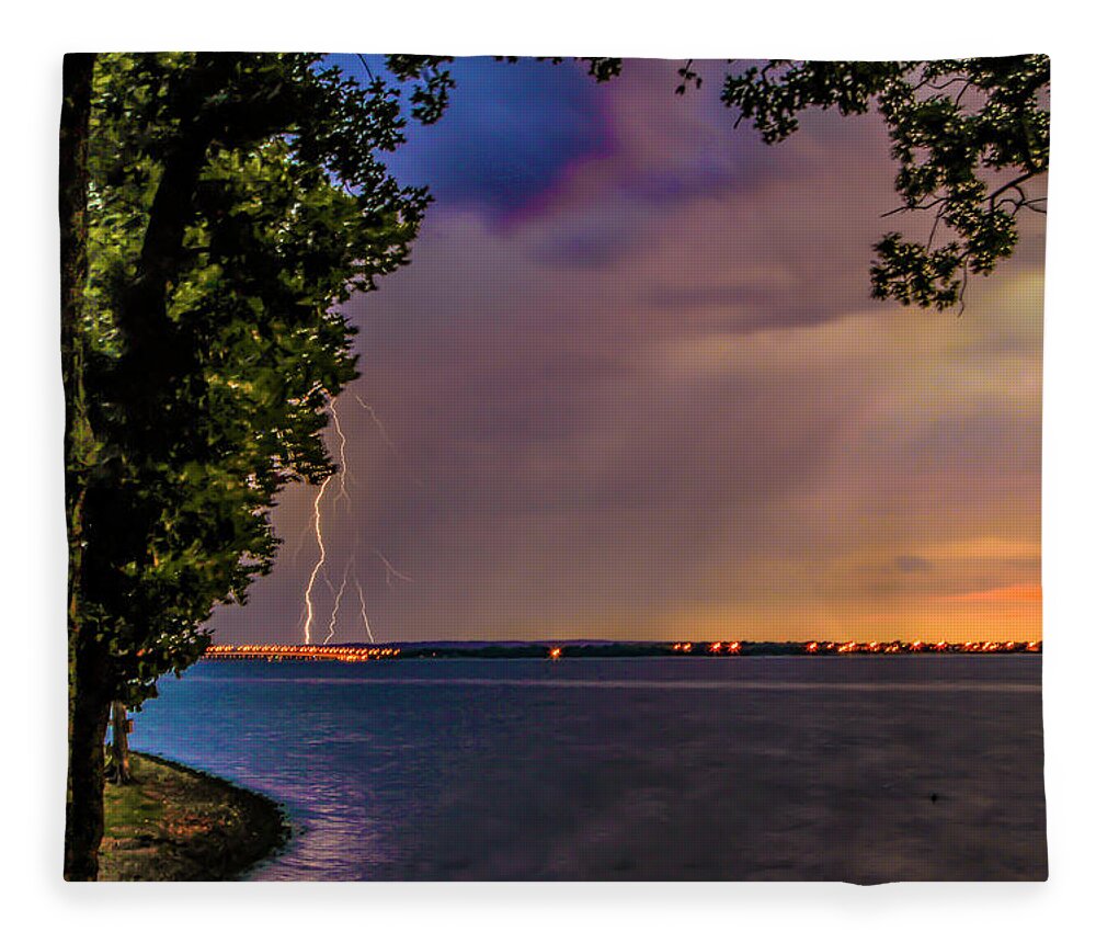 Grand Lake Fleece Blanket featuring the photograph Lightening Over the Lake by David Wagenblatt