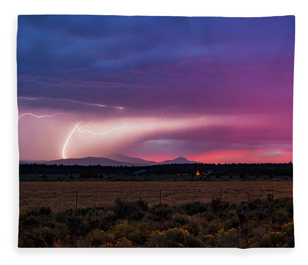 Lightning Fleece Blanket featuring the photograph Lightning Sunset by Cat Connor