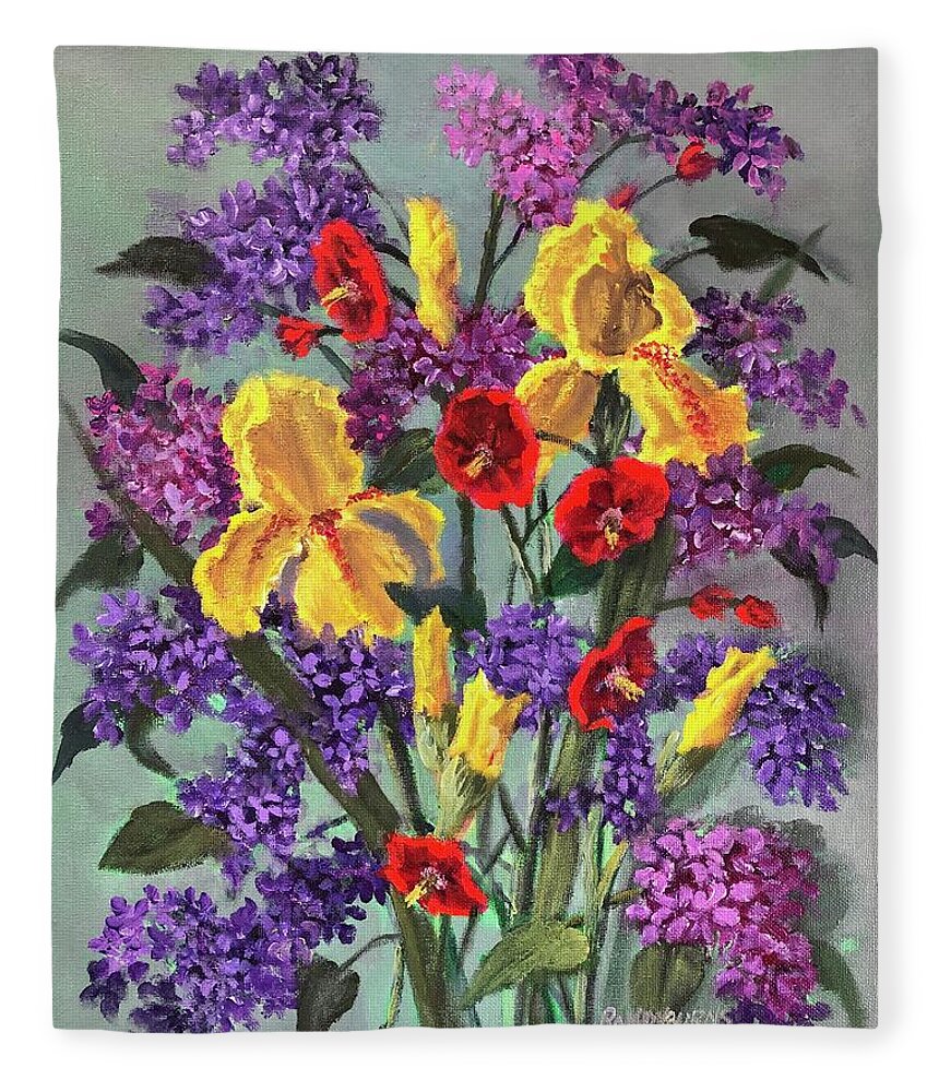 Lilacs Fleece Blanket featuring the painting Lilac Days by Rand Burns