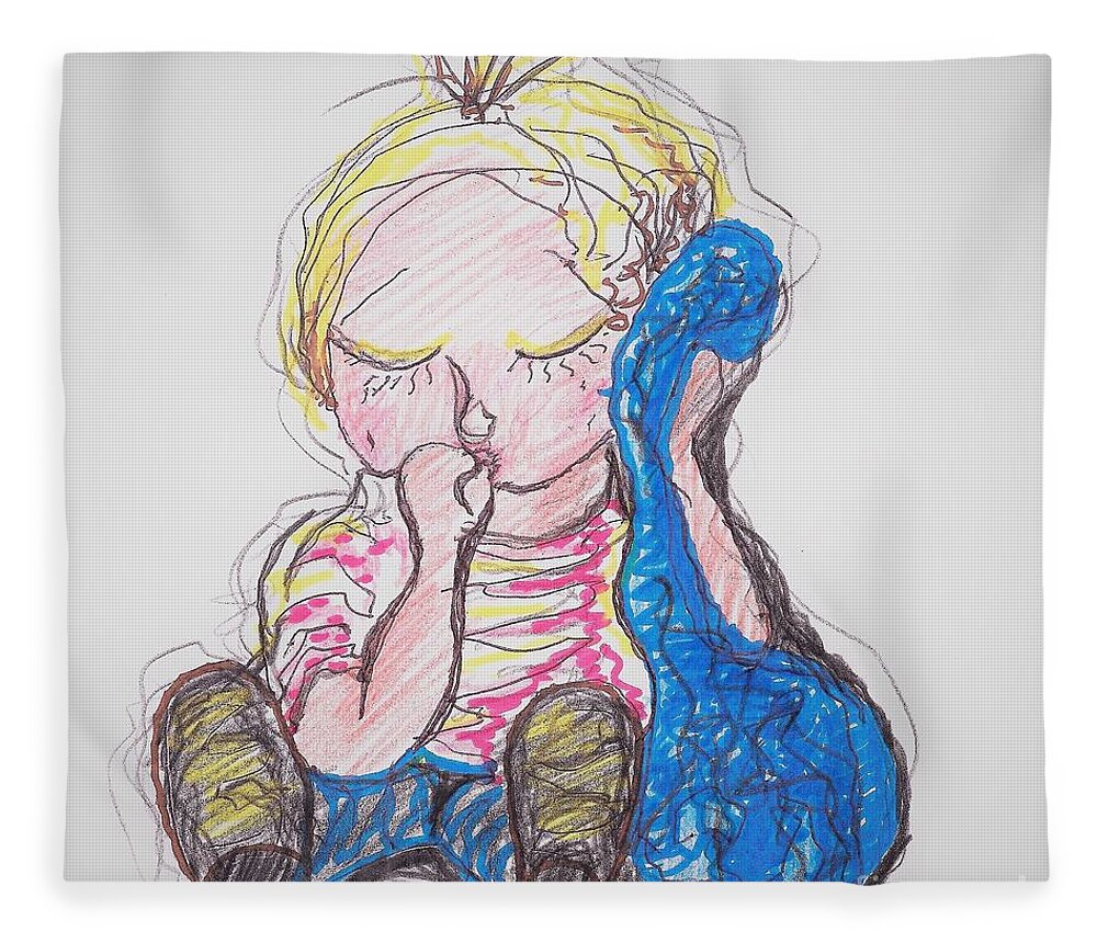 Linus Fleece Blanket featuring the mixed media Linus and Blanky after Charles Shultz by Denise F Fulmer