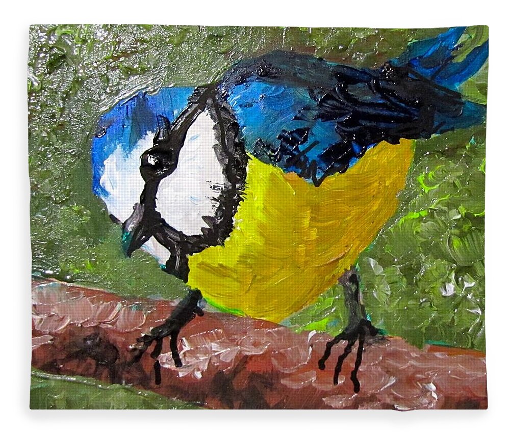 Bird Fleece Blanket featuring the painting Little Blue Tit by Barbara O'Toole
