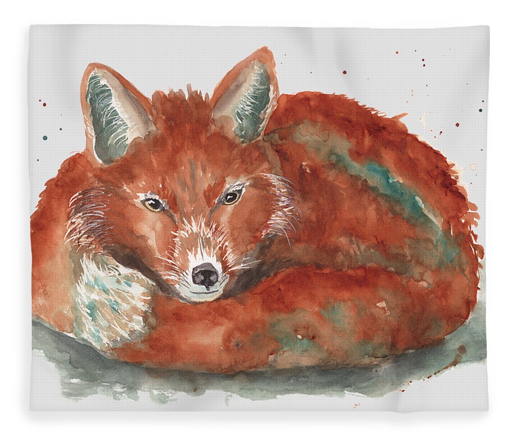Fox Fleece Blanket featuring the painting Little Fox by Jeanette Mahoney