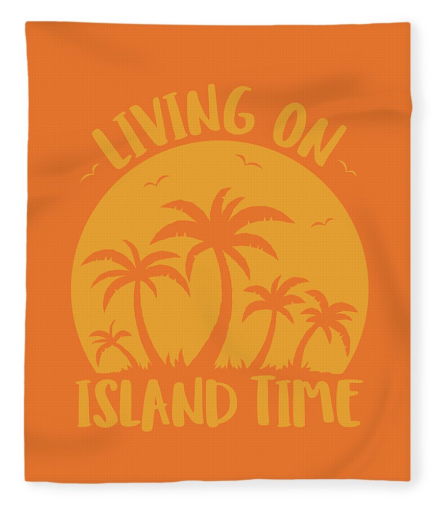 Beach Fleece Blanket featuring the digital art Living On Island Time Palm Trees And Sunset by John Schwegel