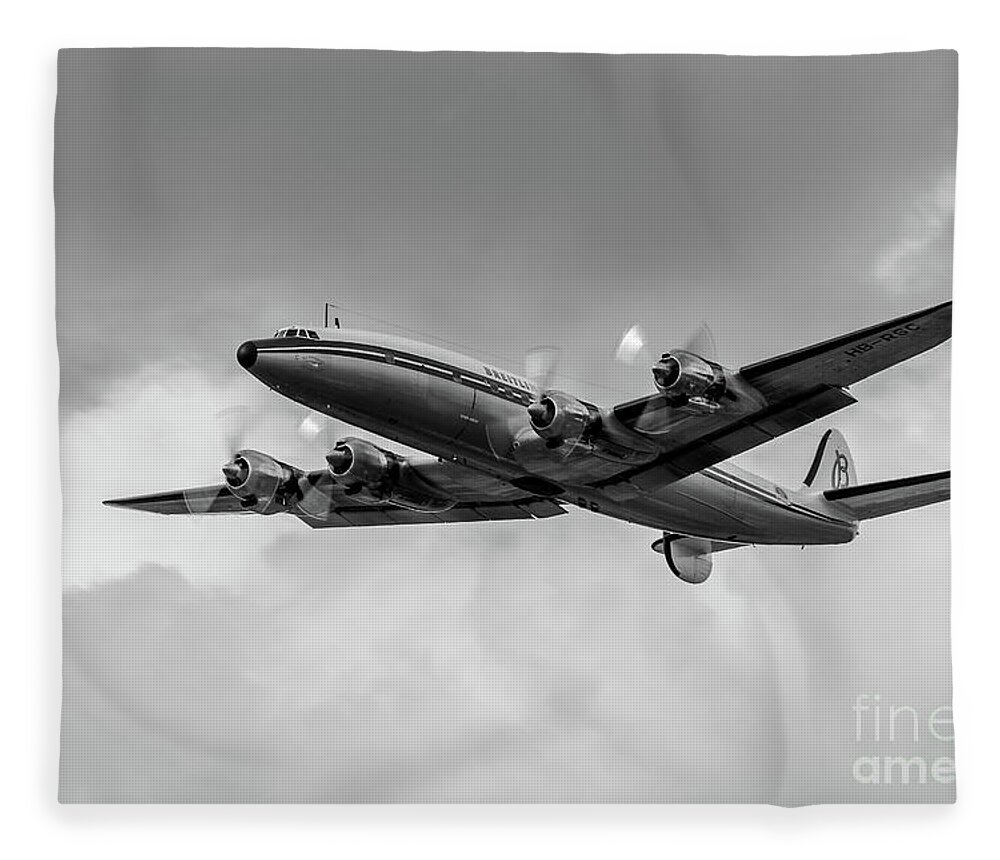 Lockheed Constellation Connie B&w Fleece Blanket featuring the photograph Lockheed Breitling Super Constellation by Andy Myatt