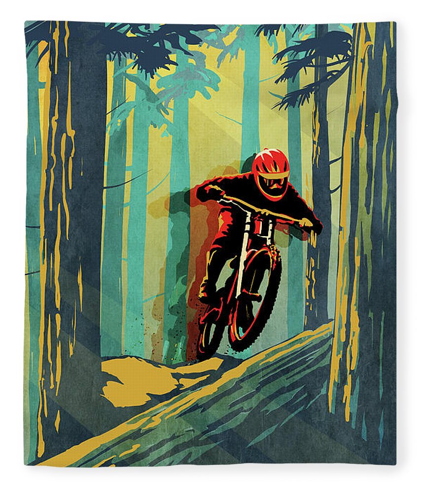 Mountain Bike Fleece Blanket featuring the painting Log Jumper by Sassan Filsoof