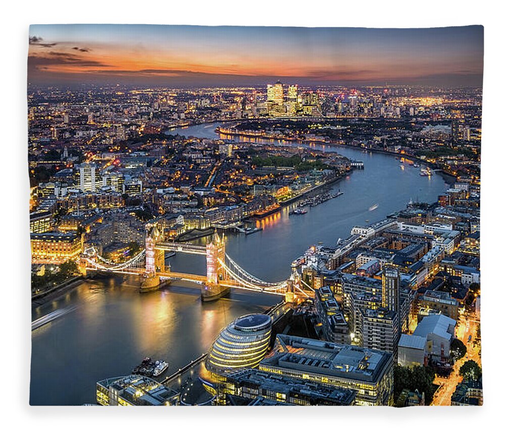 Downtown District Fleece Blanket featuring the photograph London Skyline With Tower Bridge At by Tangman Photography