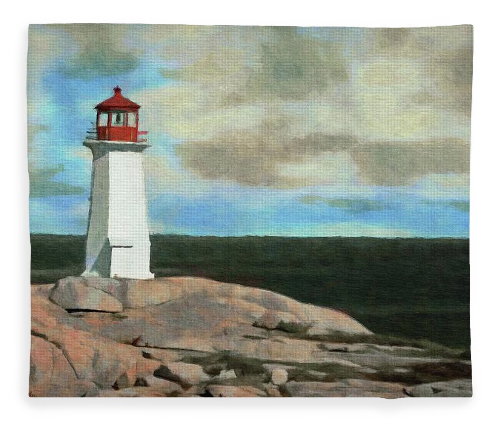 Peggy Fleece Blanket featuring the painting Lone Lighthouse by Jeffrey Kolker