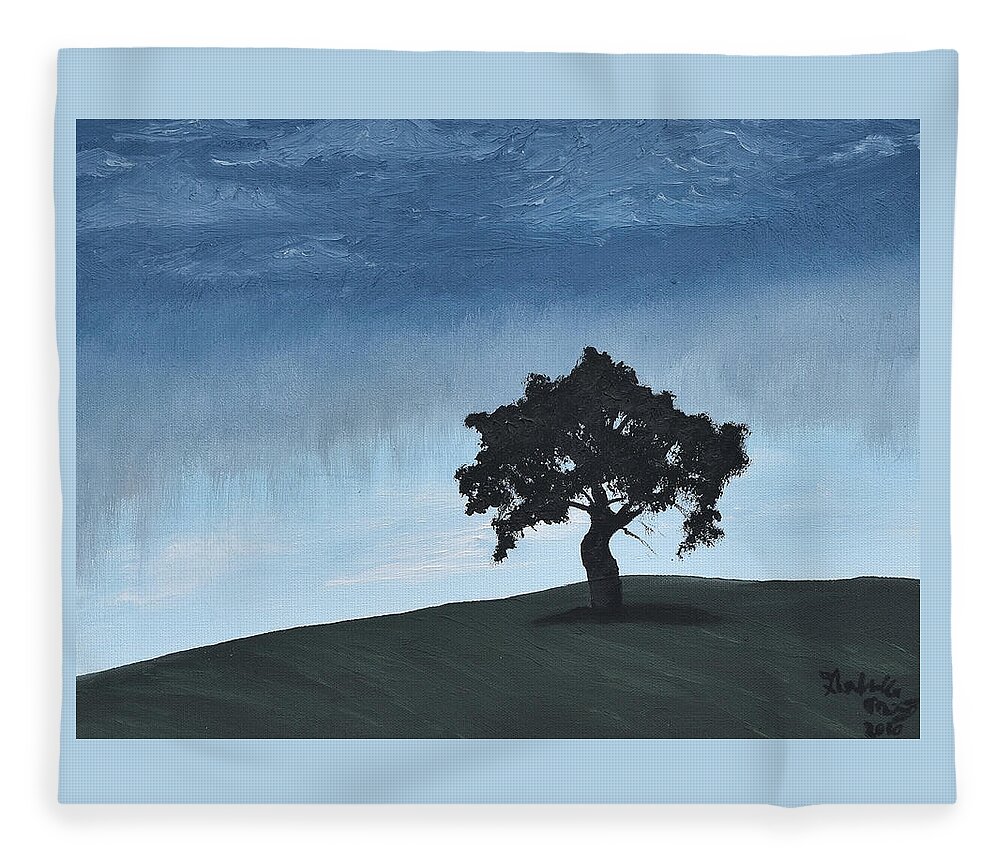 Landscape Fleece Blanket featuring the painting Lone Tree by Gabrielle Munoz