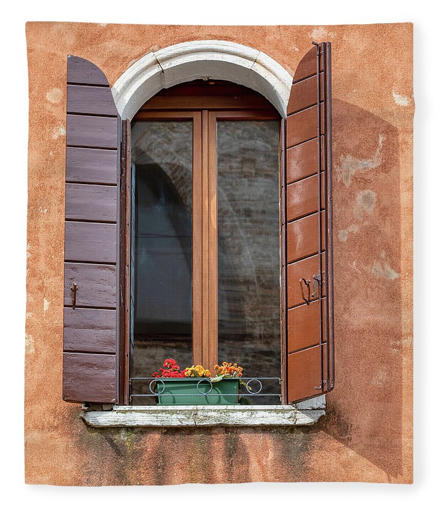 Venice Fleece Blanket featuring the photograph Lone Window of Venice by David Letts