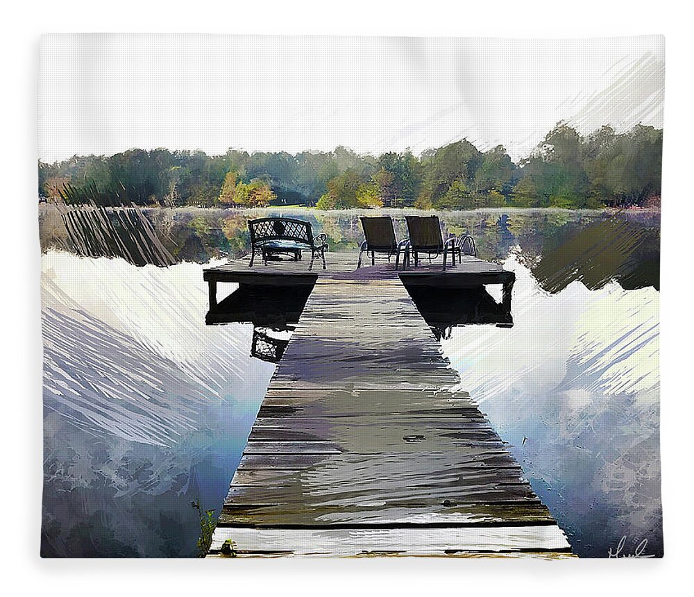 Lake Fleece Blanket featuring the photograph Lonely Lake Pier by GW Mireles