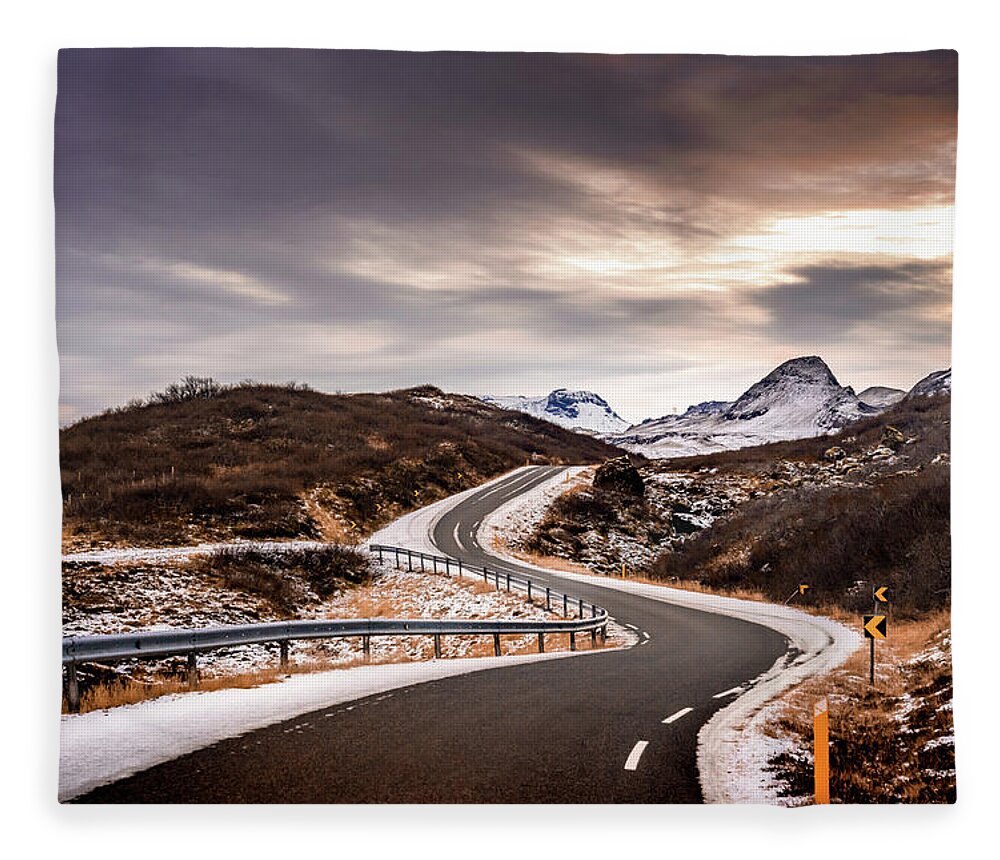 Iceland Fleece Blanket featuring the photograph Long and Winding Road by Framing Places