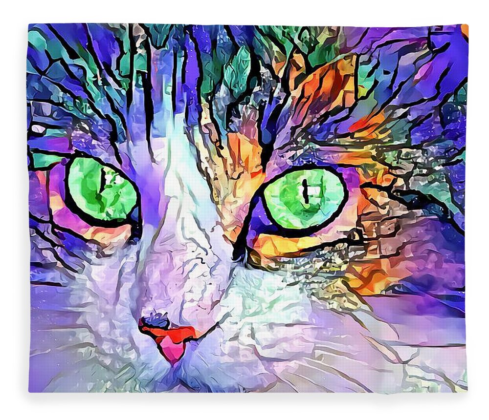 Blue Fleece Blanket featuring the digital art Look Deep Into My Striking Cat Eyes by Don Northup