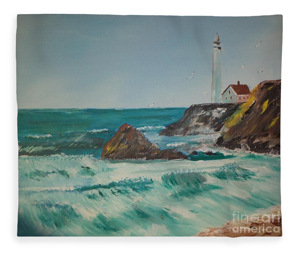 Lighthouse Fleece Blanket featuring the painting Look Out # 42 by Donald Northup
