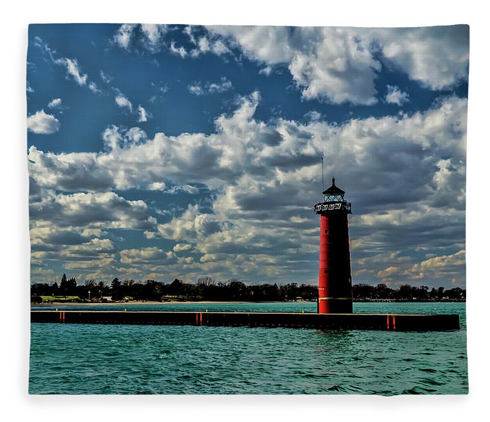 Lighthouse Fleece Blanket featuring the photograph Looking back at the red lighthouse in Kenosha by Sven Brogren