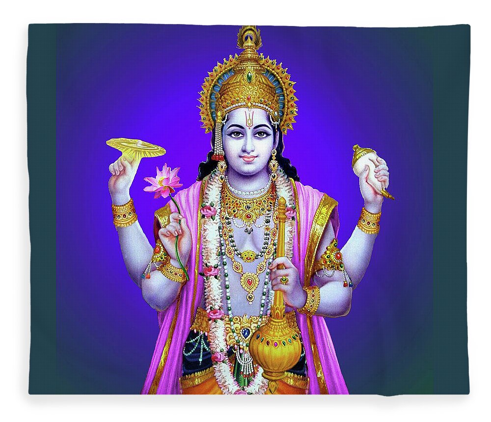 Lord Vishnu Hindu God Yoga Meditation Fleece Blanket by Magdalena ...