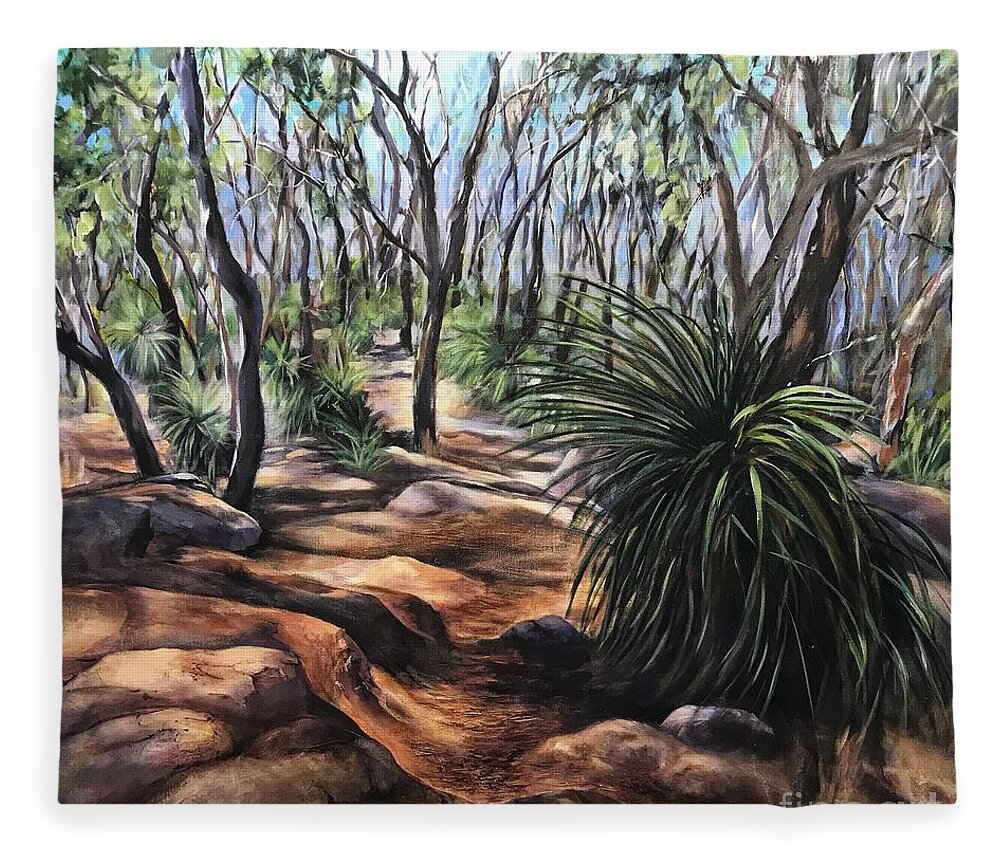 Bush/ Fotest Fleece Blanket featuring the painting Lost Australian Bush Painting by Chris Hobel