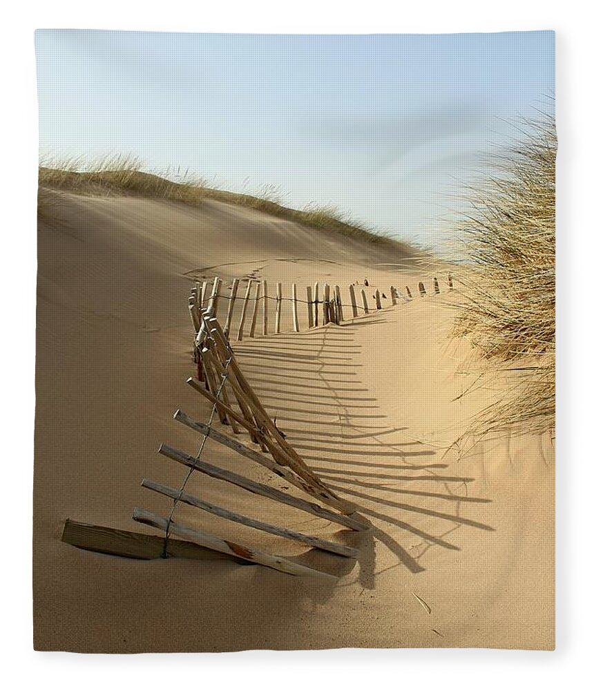 Shadow Fleece Blanket featuring the photograph Lost Fence, Balmedie Beach by Scott Walker