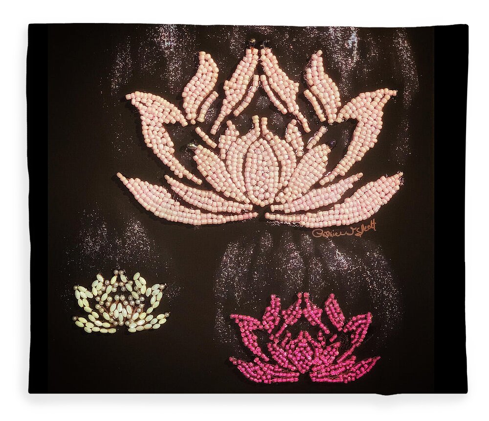 Lotus Fleece Blanket featuring the mixed media Lotus Romance by Patrice Scott