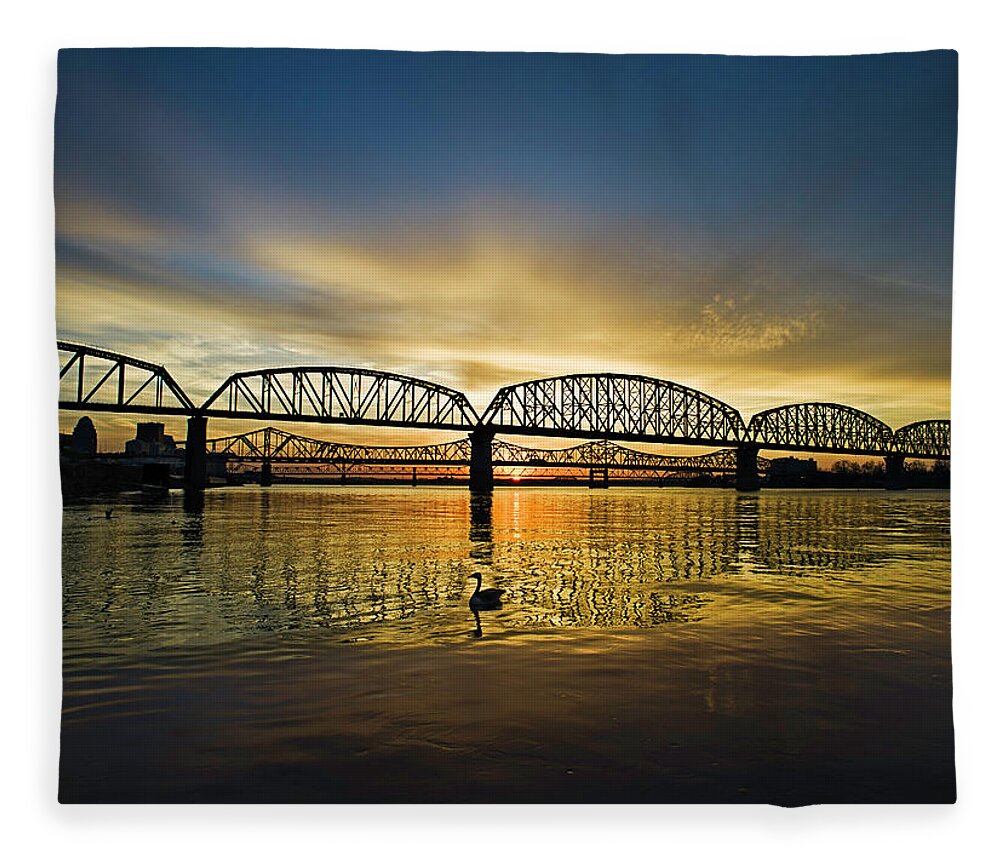 Louisville Bridges, Ohio River Fleece Blanket by Vibro1 