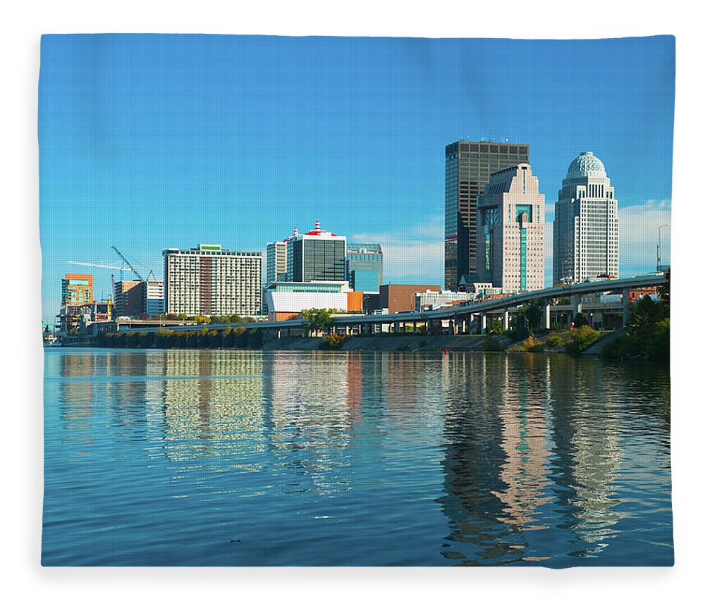 Louisville Skyline And River Reflection Fleece Blanket by