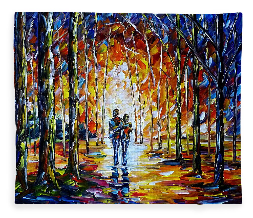 Park Landscape Fleece Blanket featuring the painting Lovers In The Park by Mirek Kuzniar