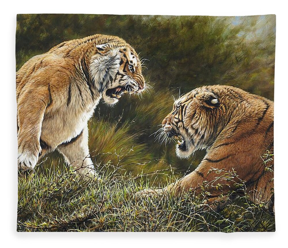 Wildlife Paintings Fleece Blanket featuring the painting Lovers Tiff by Alan M Hunt