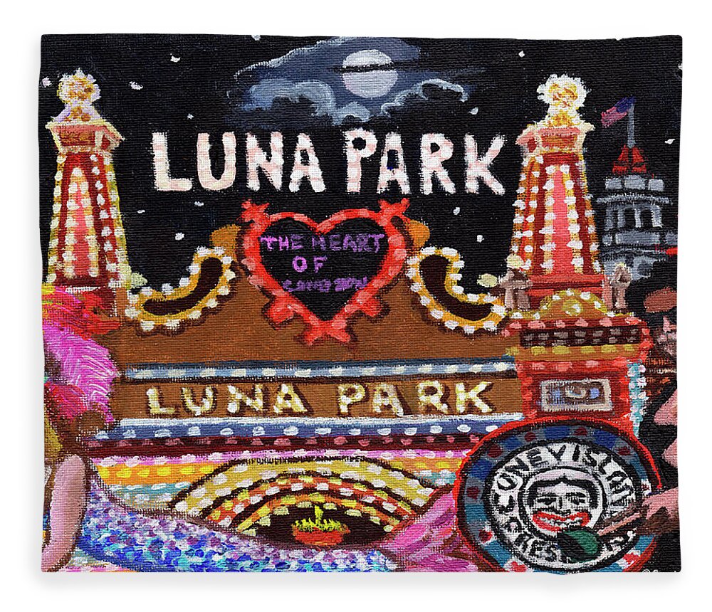  Fleece Blanket featuring the painting Luna Park Weekender Bag Version by Bonnie Siracusa