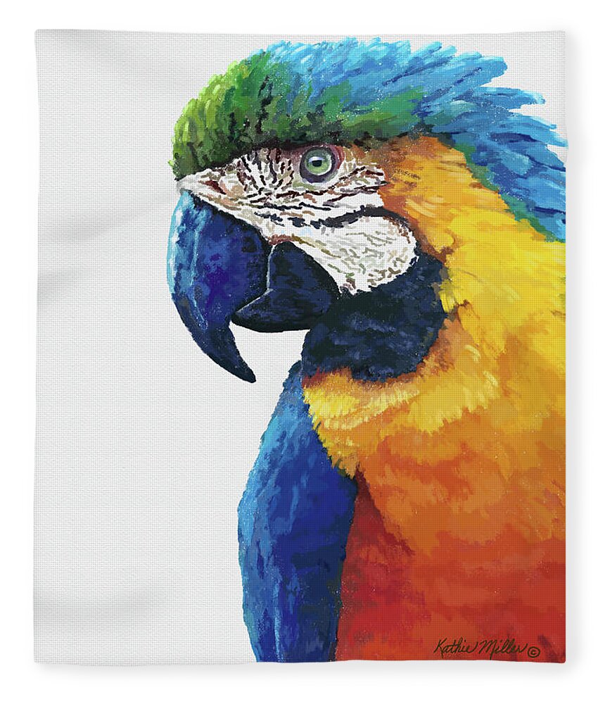 Bird Fleece Blanket featuring the digital art Macaw by Kathie Miller
