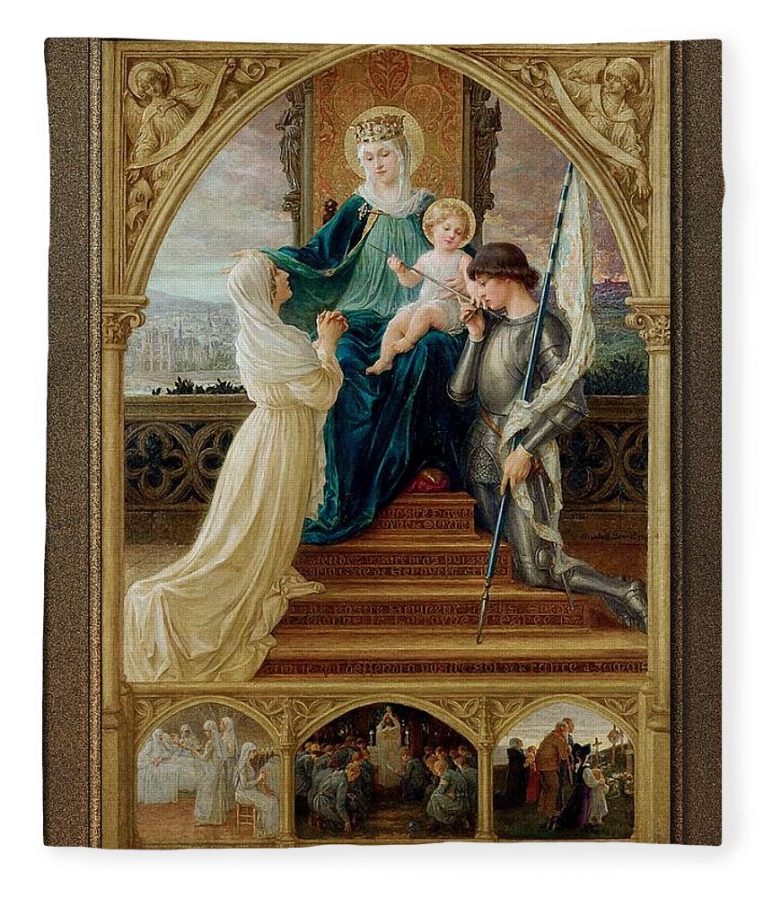 Madonna And Child Fleece Blanket featuring the painting Madonna and Child Seated Between St. Genevieve and Joan Of Arc by Elisabeth Sonrel by Rolando Burbon