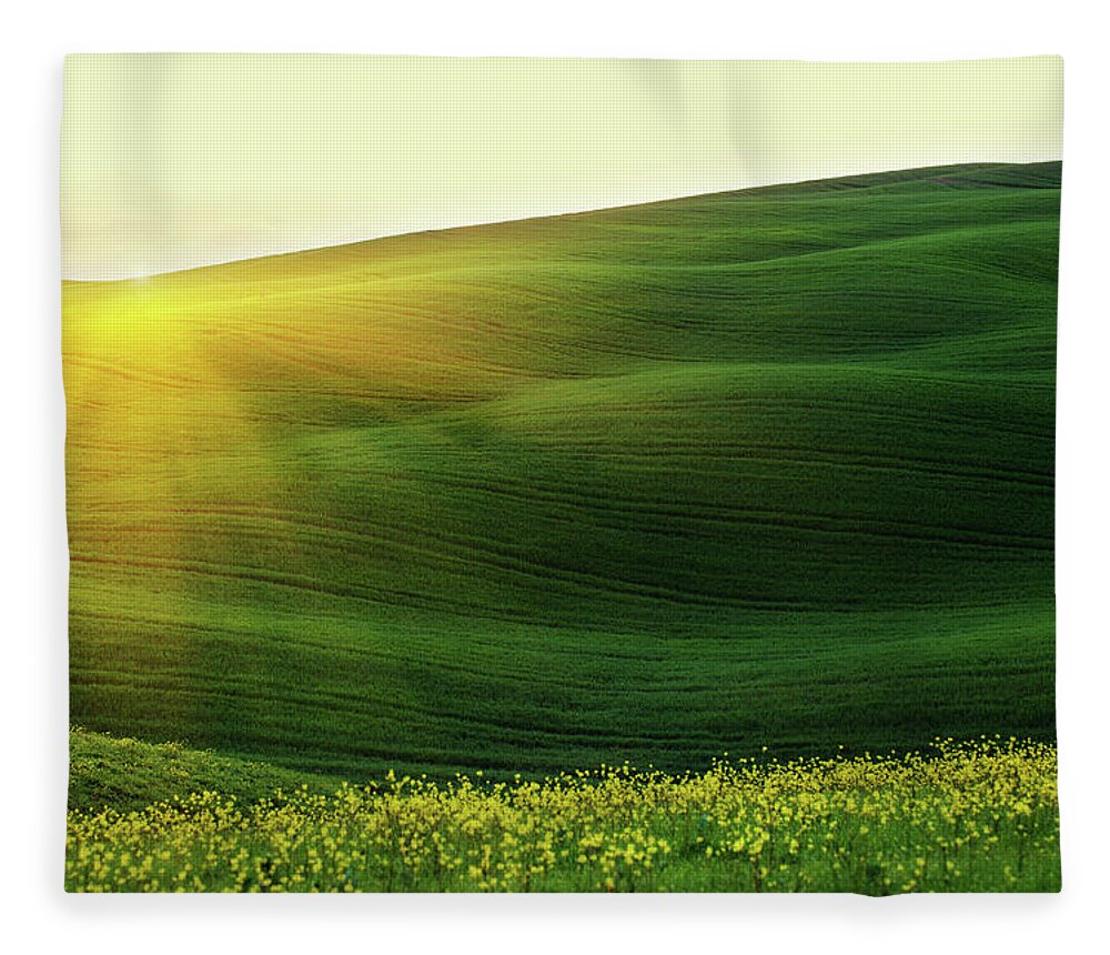 Majestic Fleece Blanket featuring the photograph Majestic Sunrise Over The Hills Spring by Deimagine