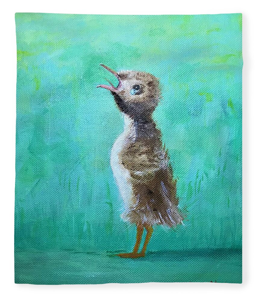 Duckling Fleece Blanket featuring the painting Mama, where are you? by Deborah Naves