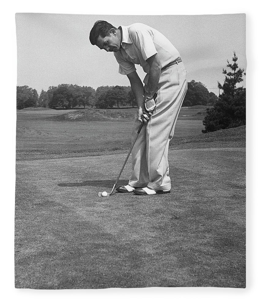 People Fleece Blanket featuring the photograph Man Golfing by George Marks