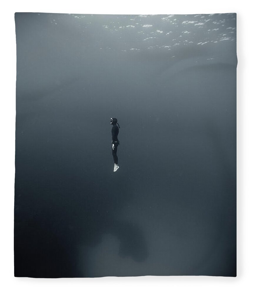 Underwater Fleece Blanket featuring the photograph Man In Underwater by Underwater Graphics