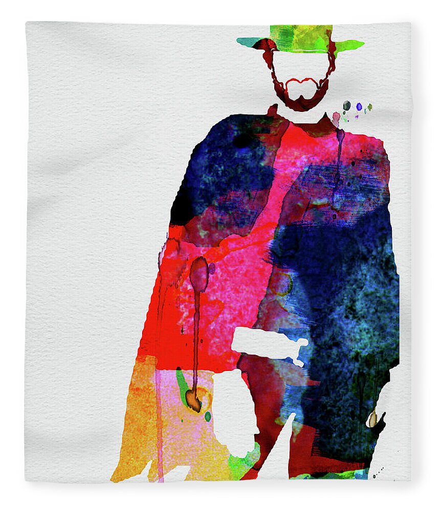 Movies Fleece Blanket featuring the mixed media Man with no Name Watercolor by Naxart Studio