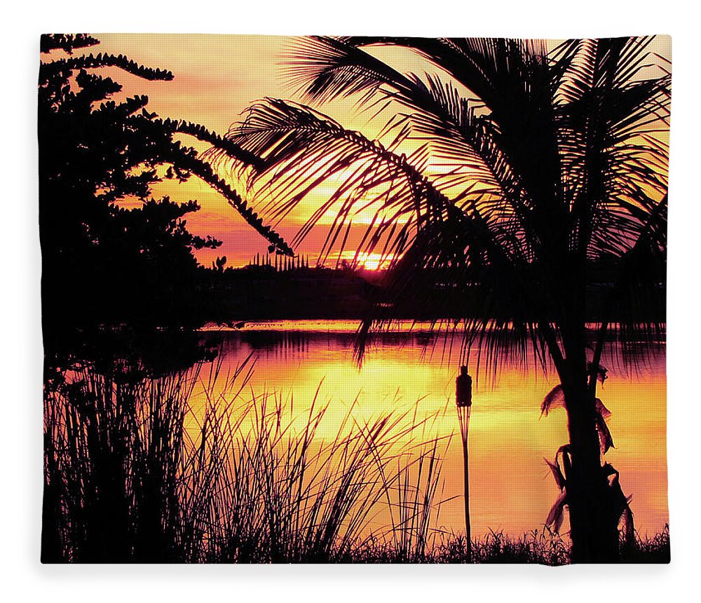 Landscape Fleece Blanket featuring the photograph Manatee River Sunset by Susan Hope Finley