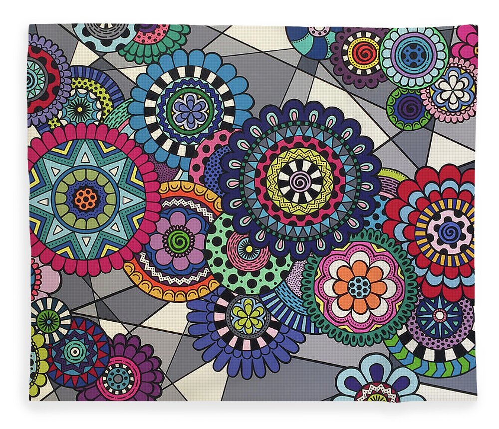 Mandala Fleece Blanket featuring the painting Mandalas In Bloom by Beth Ann Scott