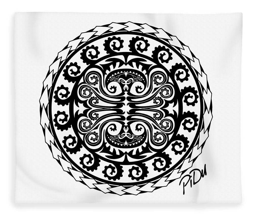 Maori Fleece Blanket featuring the digital art Maori Octopus by Piotr Dulski