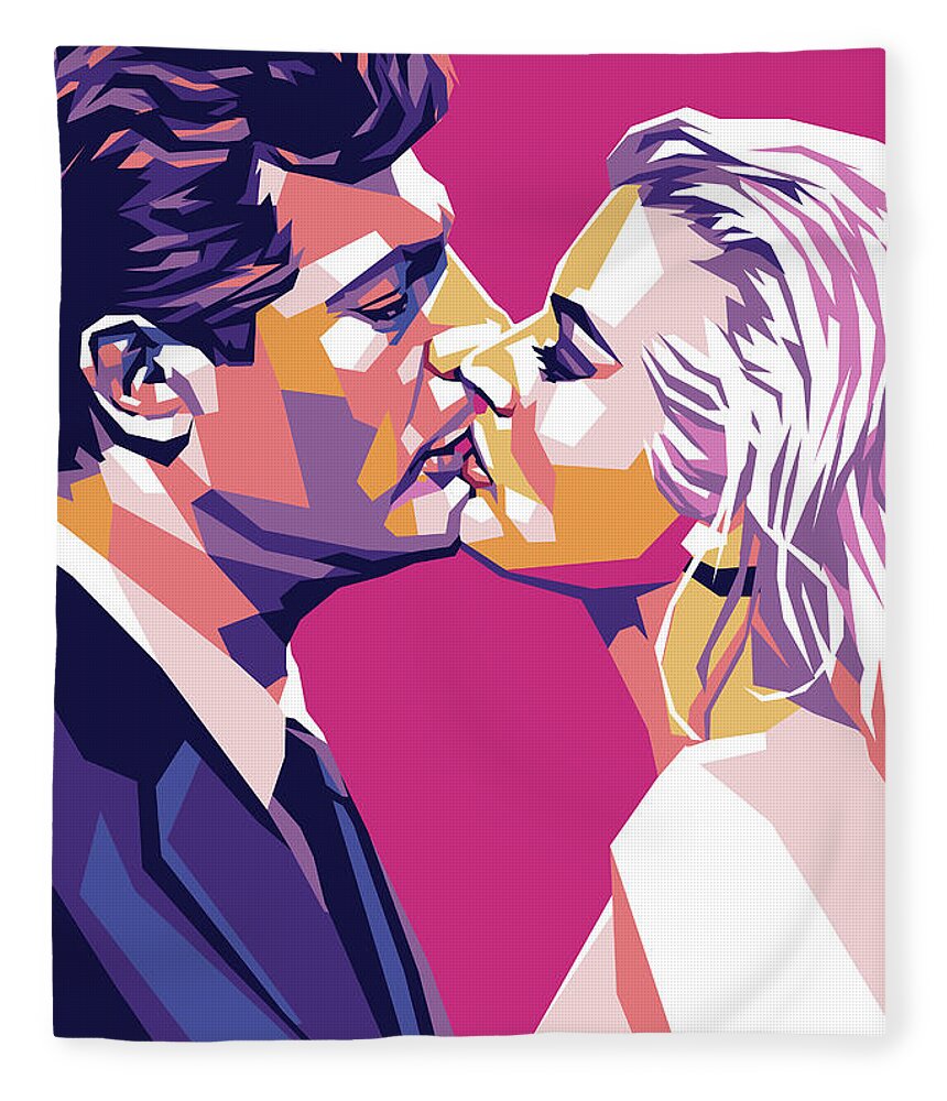 Marcello Fleece Blanket featuring the digital art Marcello Mastroianni and Anita Ekberg by Movie World Posters
