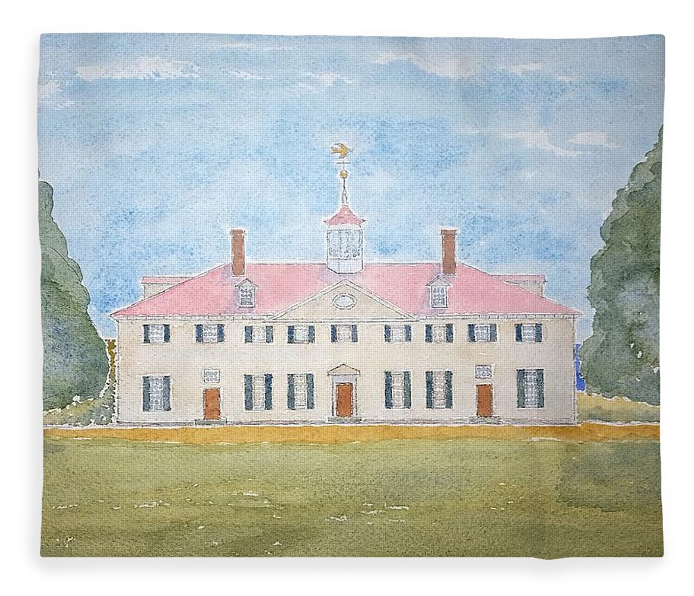 Watercolor Fleece Blanket featuring the painting Martha's House of Lore by John Klobucher