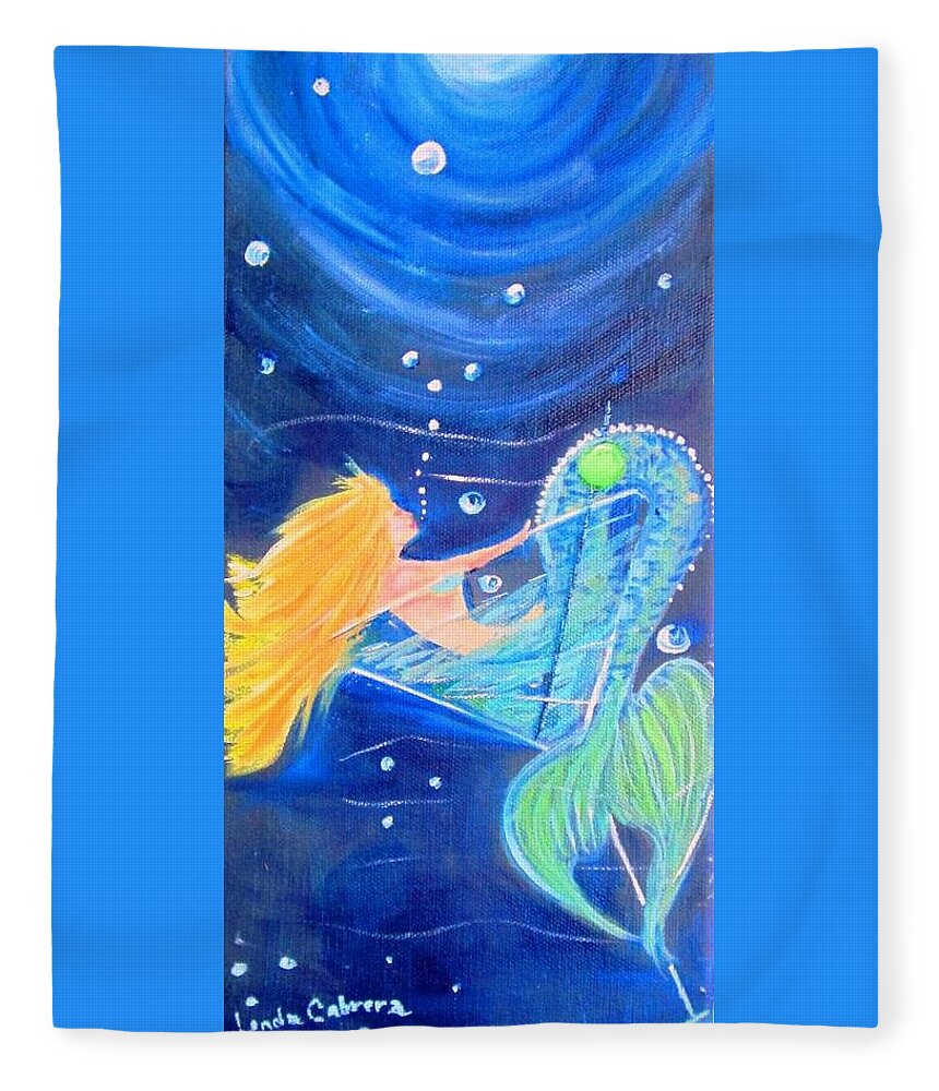 Cocktail Fleece Blanket featuring the painting Martini Mermaid by Linda Cabrera