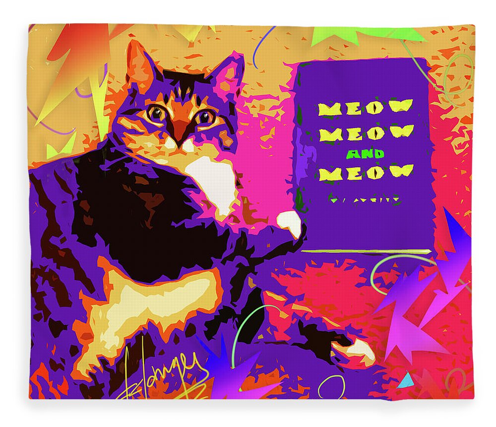 Meow Fleece Blanket featuring the painting Meow, Meow and Meow by DC Langer