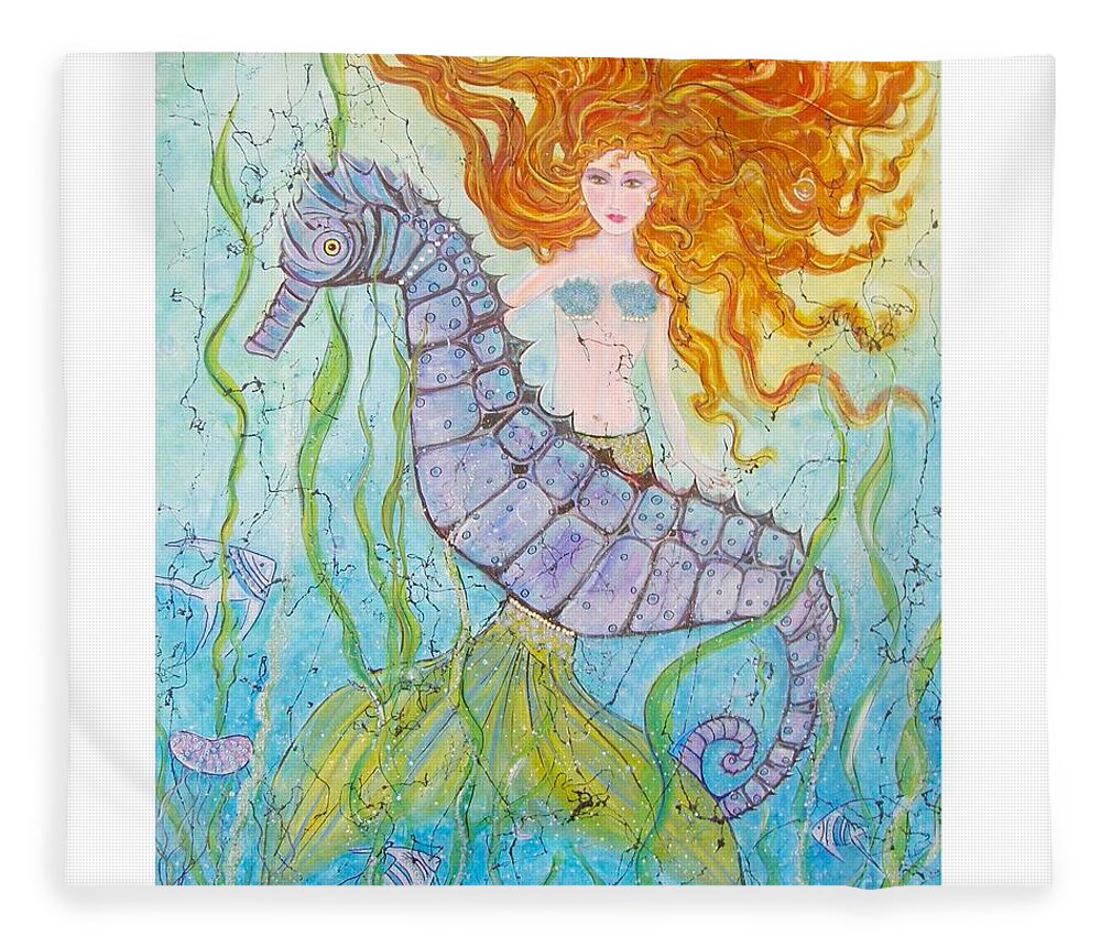 Mermaid Fleece Blanket featuring the painting Mermaid Fantasy by Midge Pippel