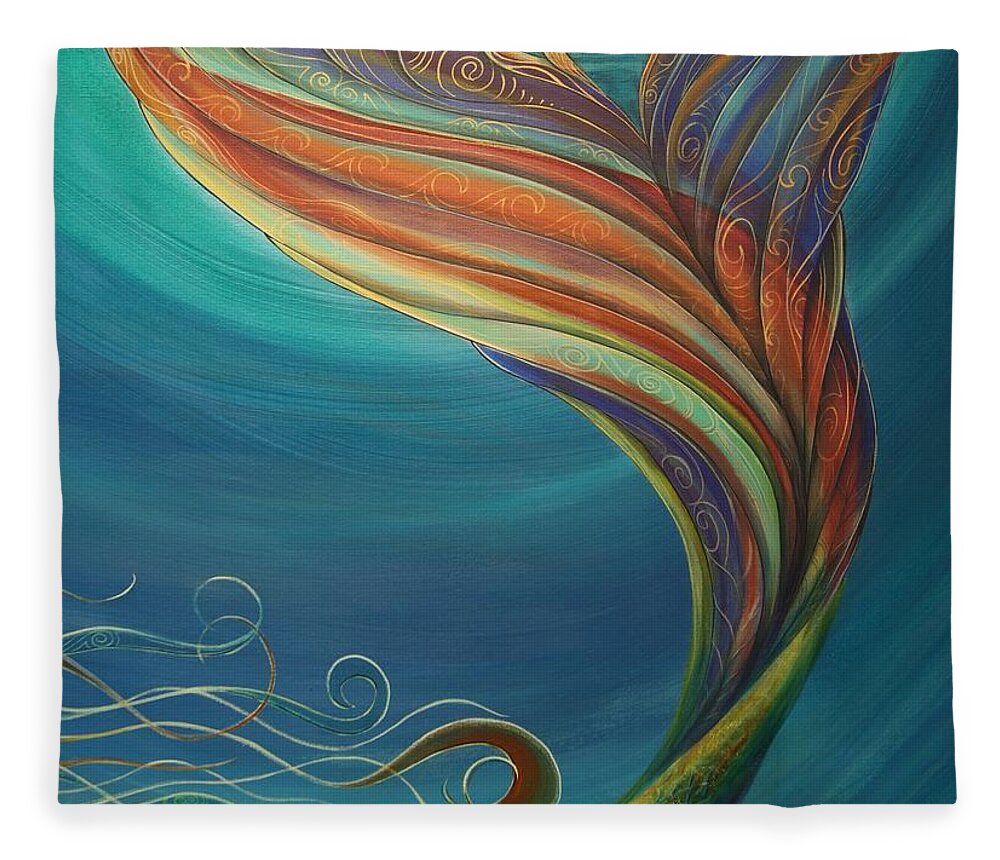 Mermaid Fleece Blanket featuring the painting Mermaid Tail 3 by Reina Cottier