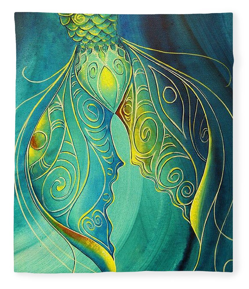 Mermaid Fleece Blanket featuring the painting Mermaid Tail by Reina Cottier