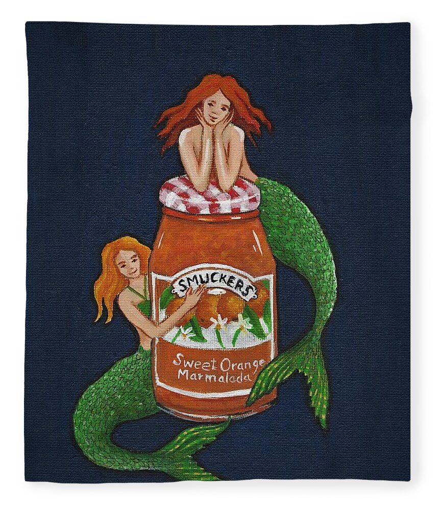 Mermaids Fleece Blanket featuring the painting Mermaids and Marmalade....... by James RODERICK