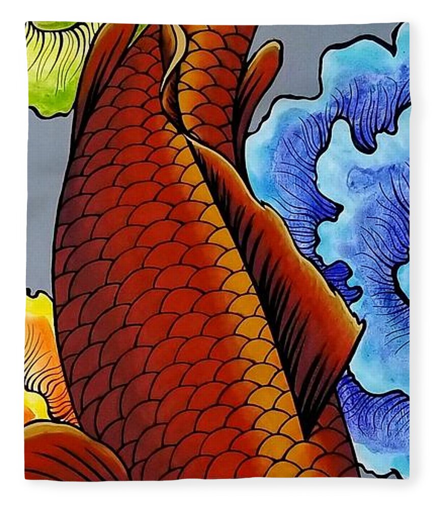  Fleece Blanket featuring the painting Metallic Koi Fish by Bryon Stewart