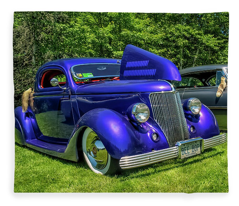 1936 Fleece Blanket featuring the digital art Mild Customs 1936 Ford and 1953 Chevy by Ken Morris