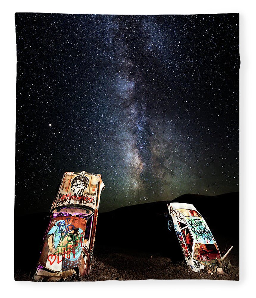 2018 Fleece Blanket featuring the photograph Milky Way Over Mojave Desert Graffiti 1 by James Sage