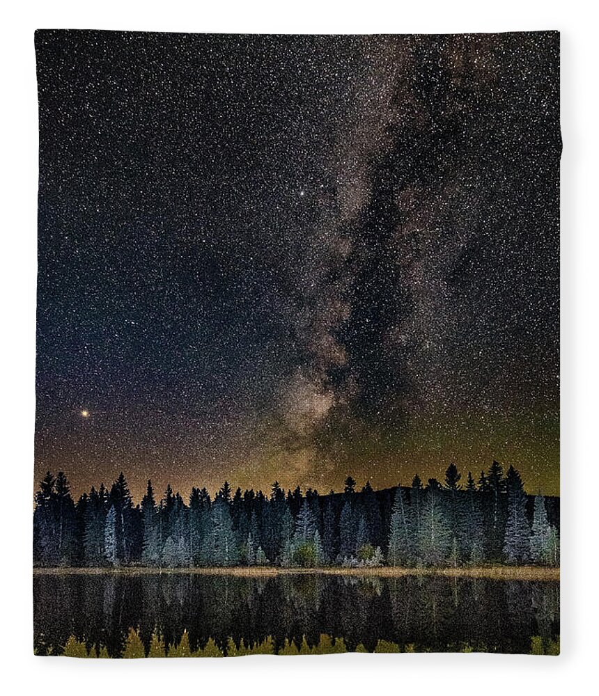 Milky Way Fleece Blanket featuring the photograph Milky Way over Still Water by Melissa Lipton