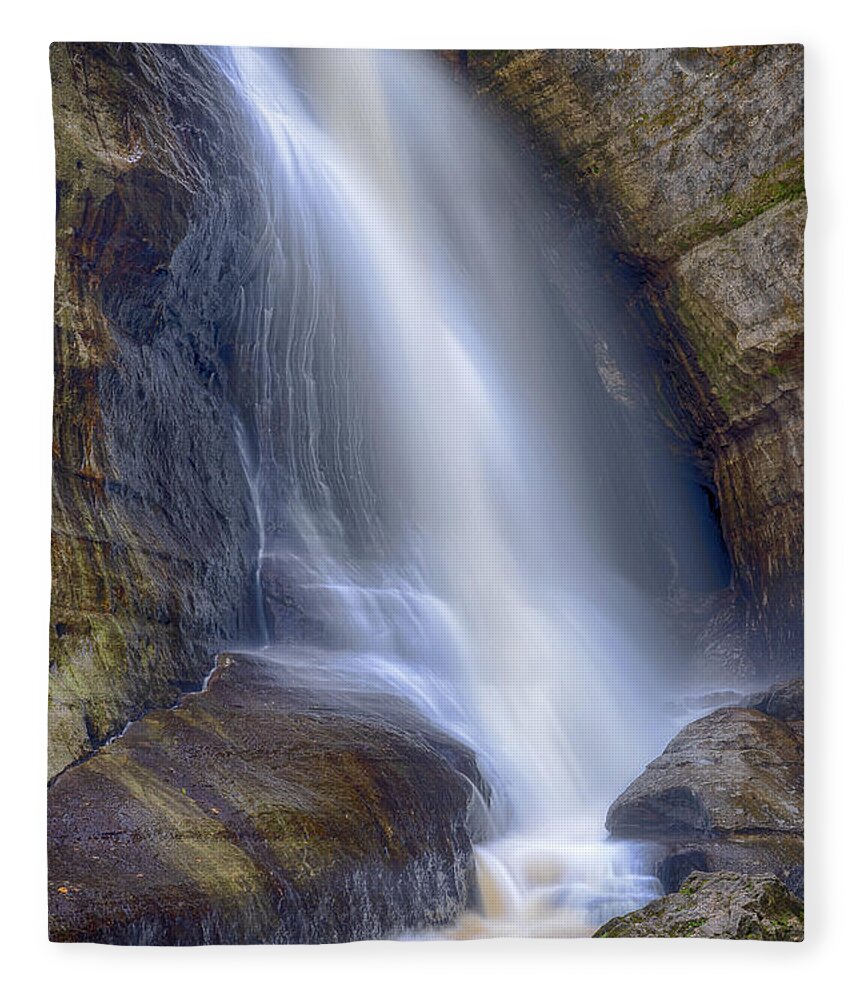 Waterfall Fleece Blanket featuring the photograph Miners Falls by Brad Bellisle